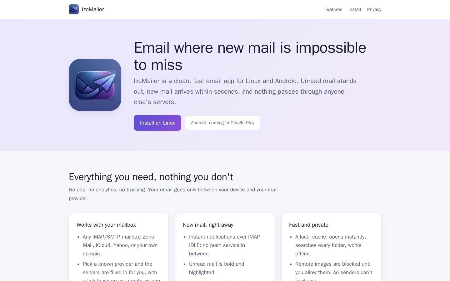 Screenshot of IzoMailer — Home